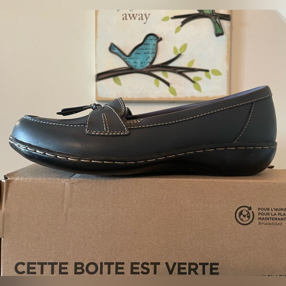 Clarks navy loafers